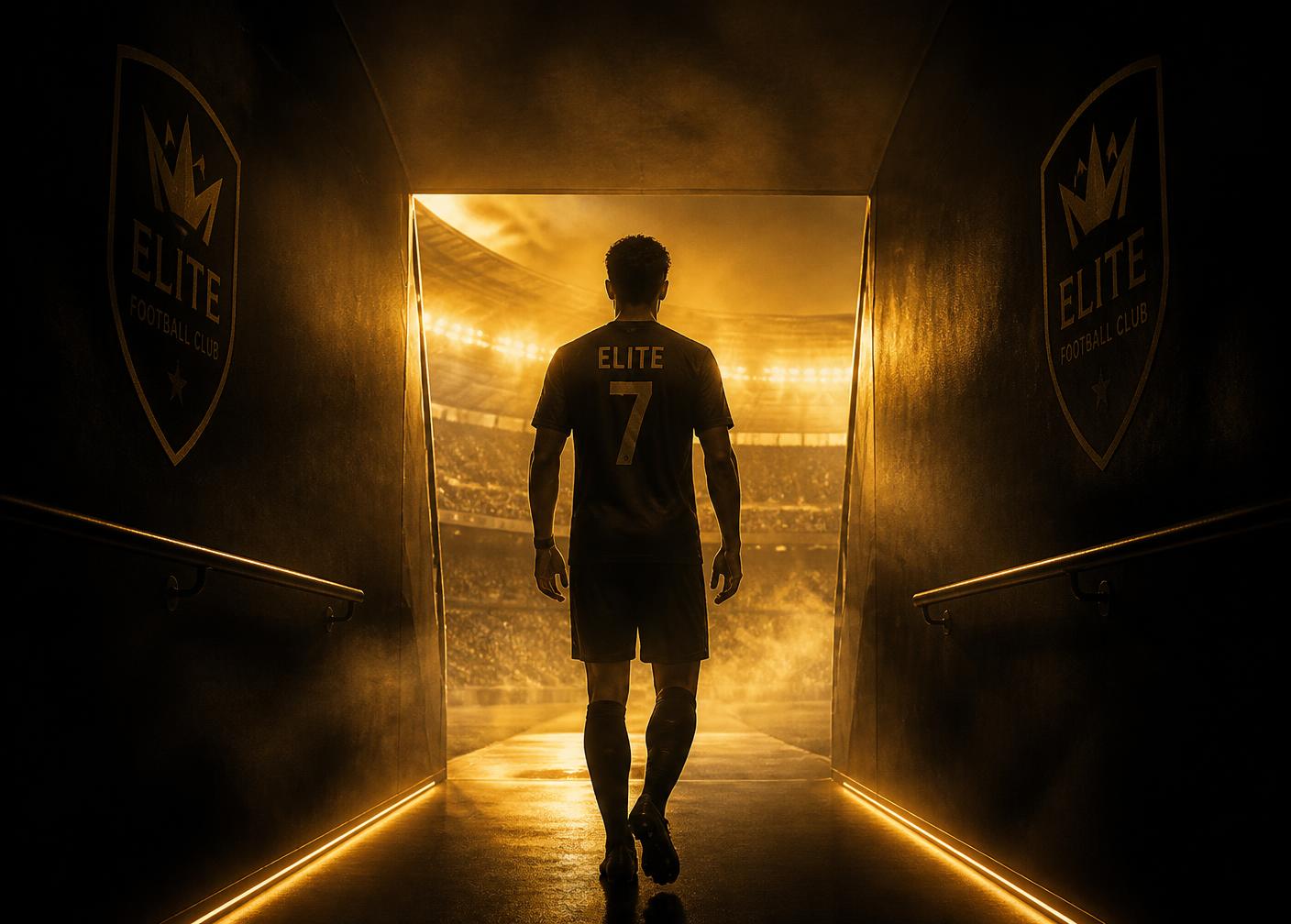 Footballer walking through a stadium tunnel
